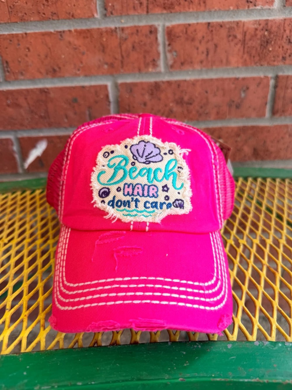 Kbethos Womens Distressed Pink Beach Hair Don't care Baseball Cap